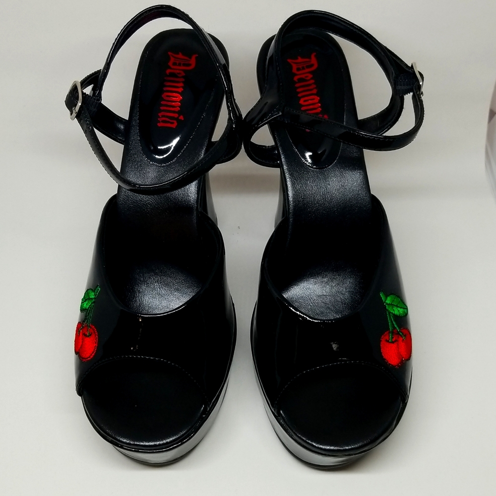 Demonia Black Patent Platform Sandal